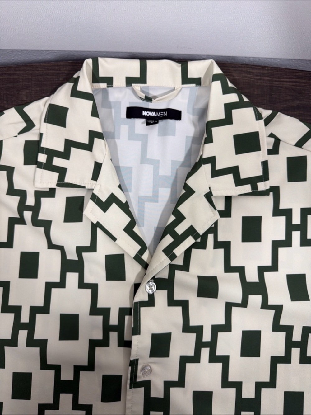 Zara Green and Cream Geometric Button-Down Shirt